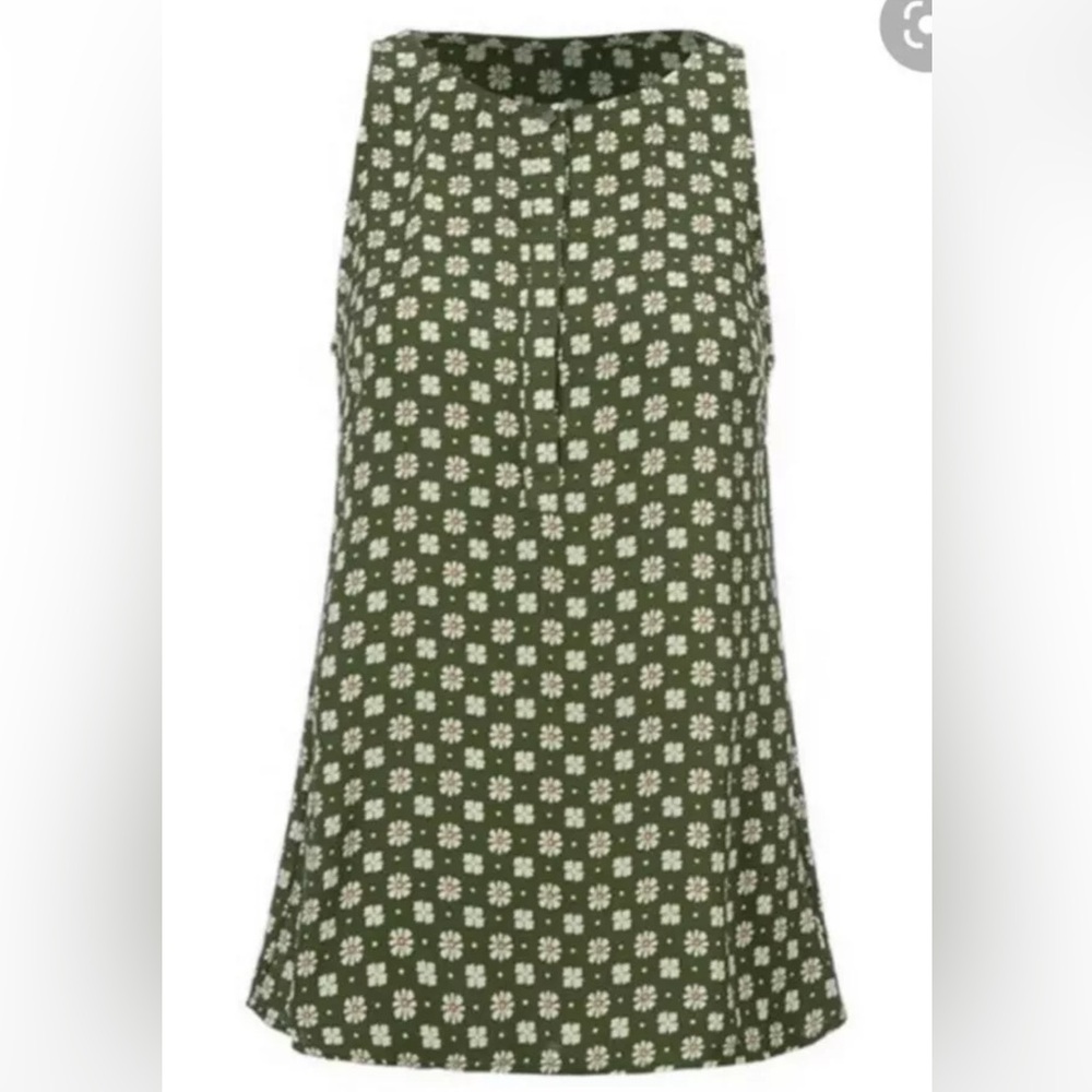 CAbi Olive Green Floral Sleeveless Blouse